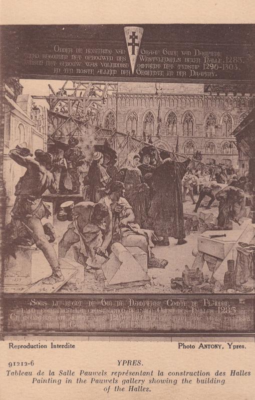 Ypres Building Of Halles Painting Military Dead Belgium Antique Postcard