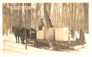 Grand Island VT Game Preserve Gathering Maple Sap Horses & Wagon RPPC