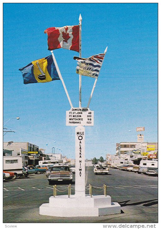 Alaska highway Mile 0 marker , DAWSON CREEK , B.C. , Canada , 50-70s