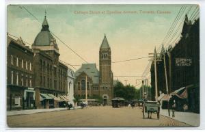 College Avenue at Spadina Avenue Toronto Canada 1910c postcard