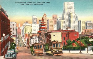 Vintage Postcard California Street Hill Buildings Cable Car San Francisco Calif.