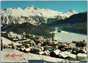 St. Moritz Switzerland Snow-Capped Mountains Building Winter, Postcard