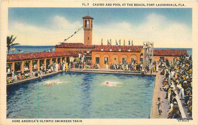 1940s Fort Lauderdale Florida Casino Pool Beach West Teich postcard 11744