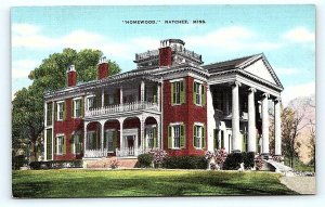 NATCHEZ, MS Mississippi~ Historic Mansion HOMEWOOD c1930s Kropp Linen Postcard
