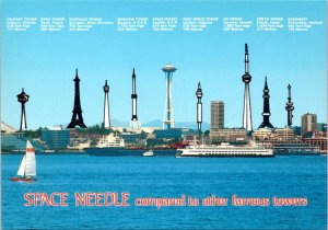 Postcard Washington Seattle - Space Needle compare to other famous towers