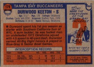 1976 Topps Football Card Durwood Keeton Tampa Bay Buccaneers sk4245