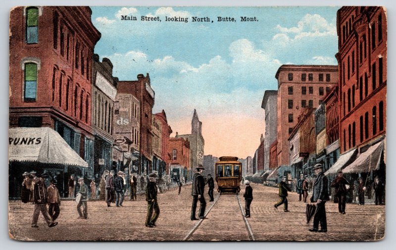 Butte Montana~Main Street North~Downtown Shopping~1908 Postcard