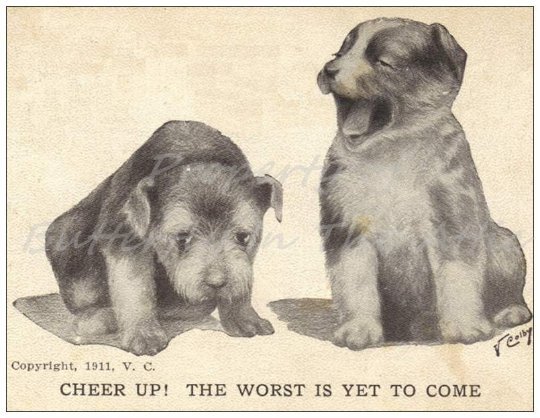 Set of 6 Standard Postcards -Cute Puppies Handmade Vintage Postcard Reproduction