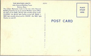 John Hancock Building Tower Weather Lights, Blue and Red, Boston MA Postcard C61