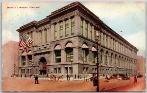 1911 Public Library Chicago Illinois Street & Building Landmark Posted Postcard