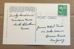 .01 LINEN POSTCARD 1951 USED - MAIN ST & RAILROAD STA., HYANNIS, CAPE COD, MASS.