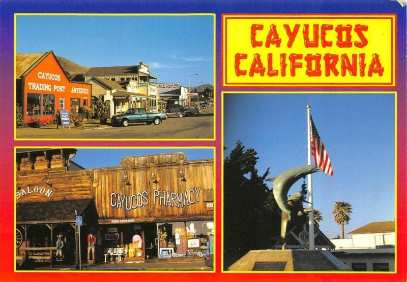 2~4X6 Postcards Cayucos, CA California STREET SCENE Trading Post~Pharmacy AERIAL 