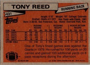 1981 Topps Football Card Tony Reed Denver Broncos sk60077