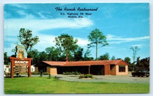 MOBILE, AL Alabama ~  The RANCH RESTAURANT c1950s Car Roadside Postcard