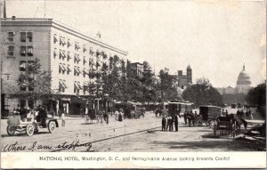 PC National Hotel in Washington D.C. and Pennsylvania Ave Looking Towers Capitol