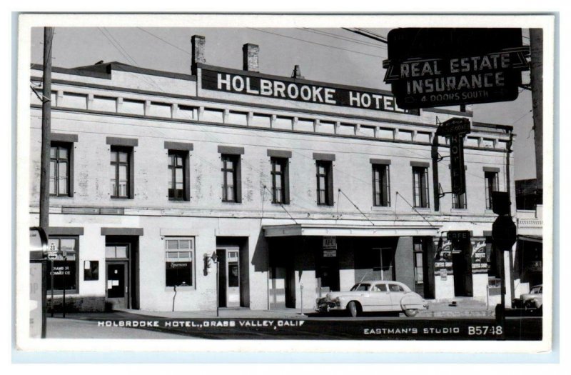 RPPC  GRASS VALLEY, California CA ~ HOLBROOKE HOTEL Street Scene 1950s  Postcard