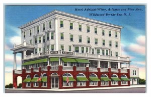 WILDWOOD by the SEA, NJ ~ Roadside HOTEL ADELPHI WITTE c1940s Linen Postcard