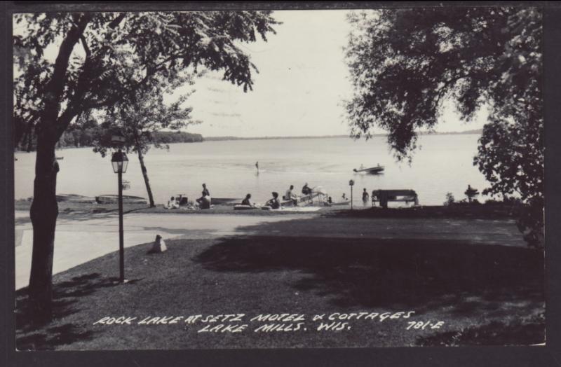 Rock Lake at Setz Motel,Lake Mills,WI Postcard