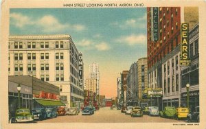 Akron Ohio Main Street automobiles Bingamon Postcard21-13565