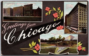 1910 Greetings From Chicago Illinois IL Michigan Avenue Marshall Field Postcard