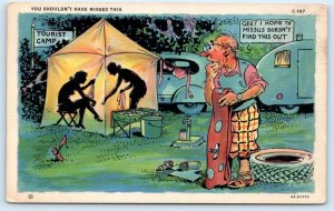 RAY WALTERS Auto Comic SEXY SILHOUETTE Tourist Camp Tent c1930s Postcard