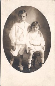 RPPC Edwardian Children Older Brother Holds on To Sibling Postcard G25
