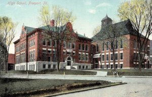 FREEPORT, IL Illinois  HIGH SCHOOL Horse Outside STEPHENSON CO  c1910's Postcard