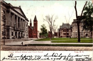 Emma Willard School and Court House, Troy NY Undivided Back Vintage Postcard R49