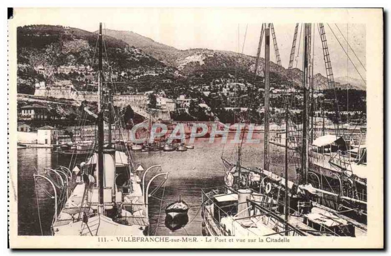 Old Postcard Villefranche Sur Mer Port and overlooking the Corniche Boat