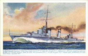 A/S Bernard W Church HMS Somali Destroyer Tribal Class Ship Vintage Postcard