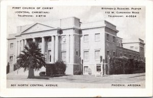Postcard AZ Phoenix First Church of Christ North Central Avenue 1940s S112
