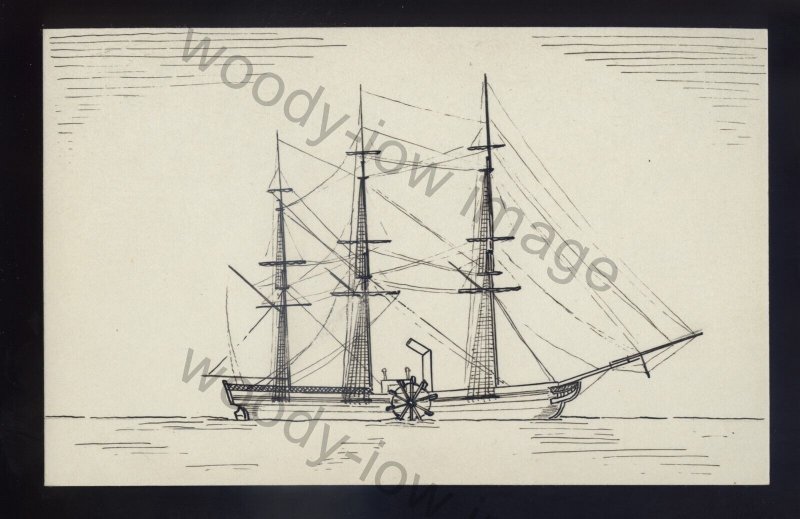 pen058 - Original Pen & Ink Postcard - USA Paddle Steamer - Savannah of 1819