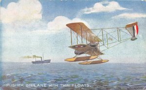 br108772 pusher biplane with twin floats uk artist signed oilette airplane