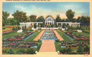 Vintage Postcard 1920's Sunken Gardens in Lakeside Park Fort Wayne Indiana IND