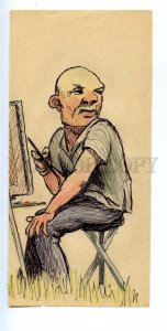 498044 USSR Soviet life caricature artist at easel HAND DRAWING by Pen