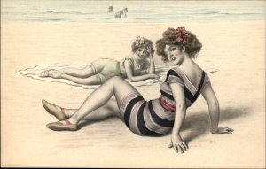 Bathing Beauties MM Vienne #553 Hand Colored #1 c1900-20s Vintage Postcard
