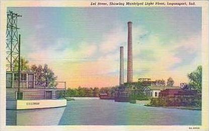 Indiana Logansport Eel River Showing Municipal Light Plant Curteich