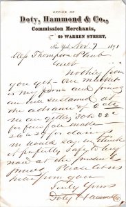 c1871 Doty, Hammond & Co. 69 Warren St New York NY Letterhead Antique Paper