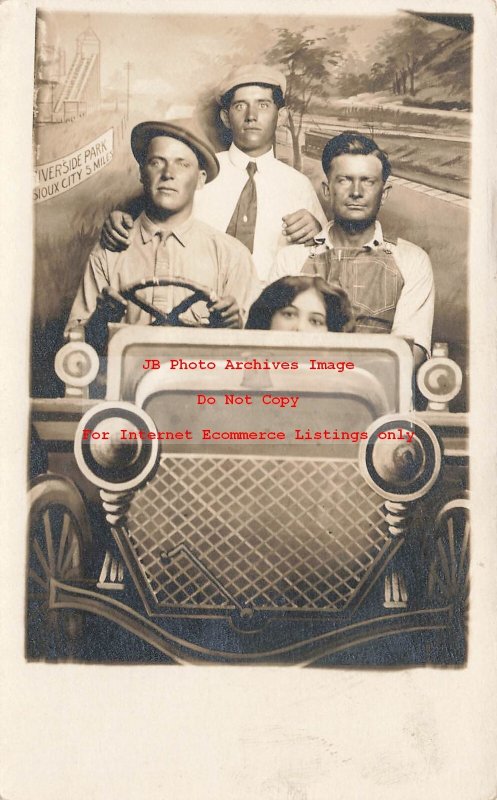 IA, Sioux City, Iowa, RPPC, Riverside Park Studio Shot Photo, Three Men in Auto