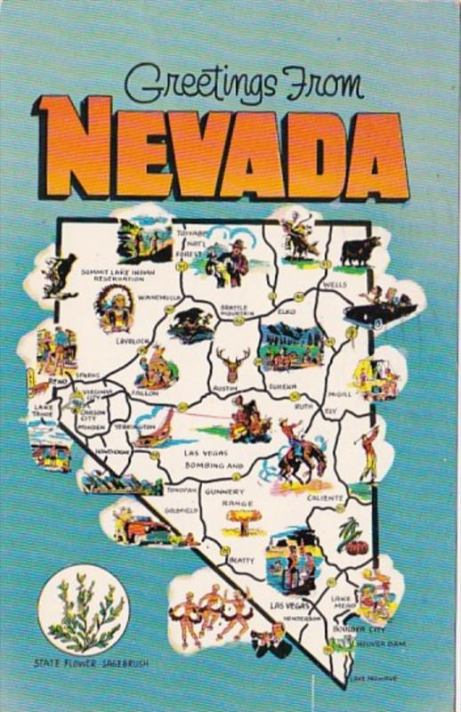 Greetings From Nevada With Map 1964