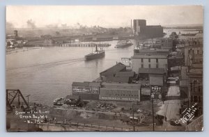 J90/ Green Bay Wisconsin RPPC Postcard c1910 Fox River Ships Bridge  573