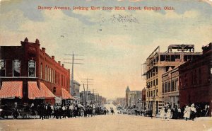 Sapula Oklahoma Dewey Avenue looking east from Main Street antique pc DD7190