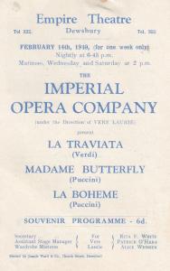 Dewsbury Empire Theatre La Traviata Opera Boheme 1940s Programme