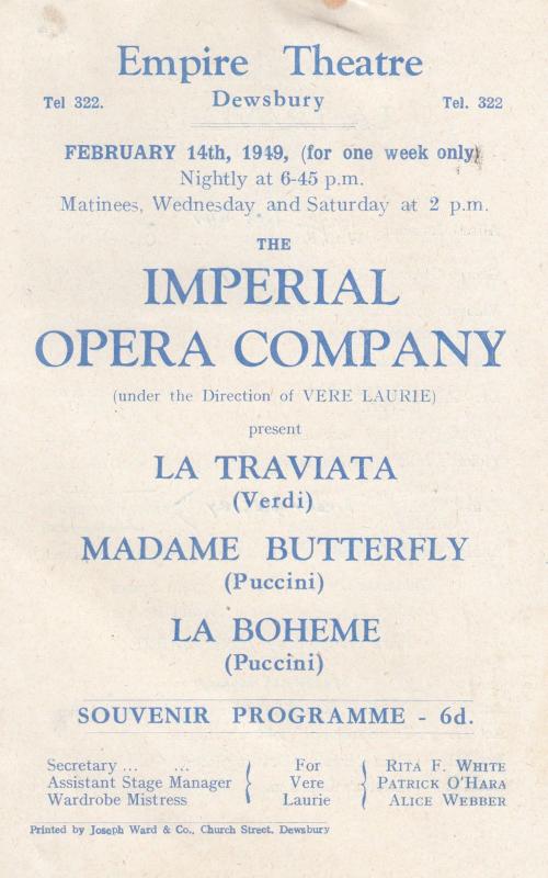 Dewsbury Empire Theatre La Traviata Opera Boheme 1940s Programme