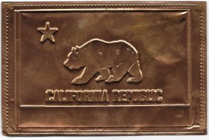 US unused. California Republic. Kopper Kard.  Engraved on Copper.