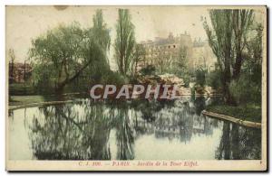 Old Postcard Paris Eiffel Tower Garden