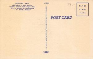 Laredo Texas~Hamilton Hotel~CW Points, Manager~1940s Linen Postcard