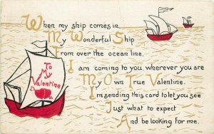 c1910 Sandford Valentine Postcard Look for Me When My Wonderful Ship Comes in