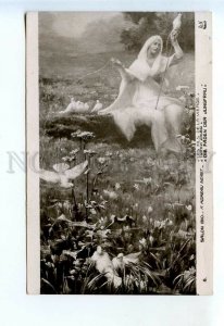 523764 MOREAU NERET Witch Woman w/ SPINDLE & Pigeons Doves SALON 1910 year