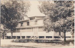 1943 RIVERDALE Indiana Ind Real Photo RPPC Postcard RUSH-HAVEN LODGE